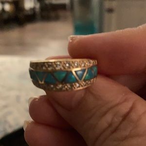 Kabana 14 k gold ring with opal overlay and real diamonds.